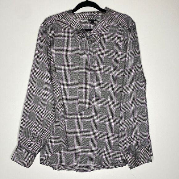 New Torrid Glen Plaid Studio Bubble Satin Bow Tie Blouse Women's Plus Size 2X - Picture 1 of 9